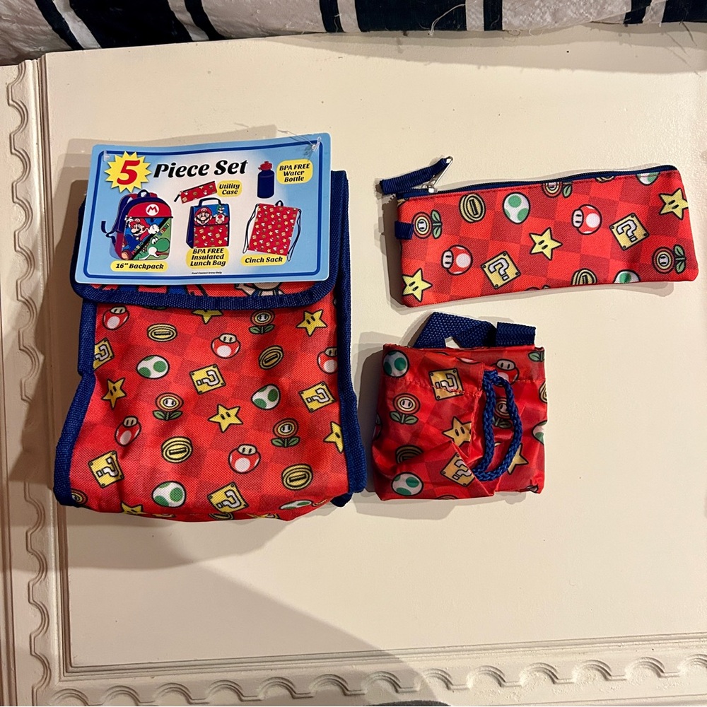 Nintendo Super Mario Brothers Lunchbox Utility Pencil Case Cinch Sack Bag